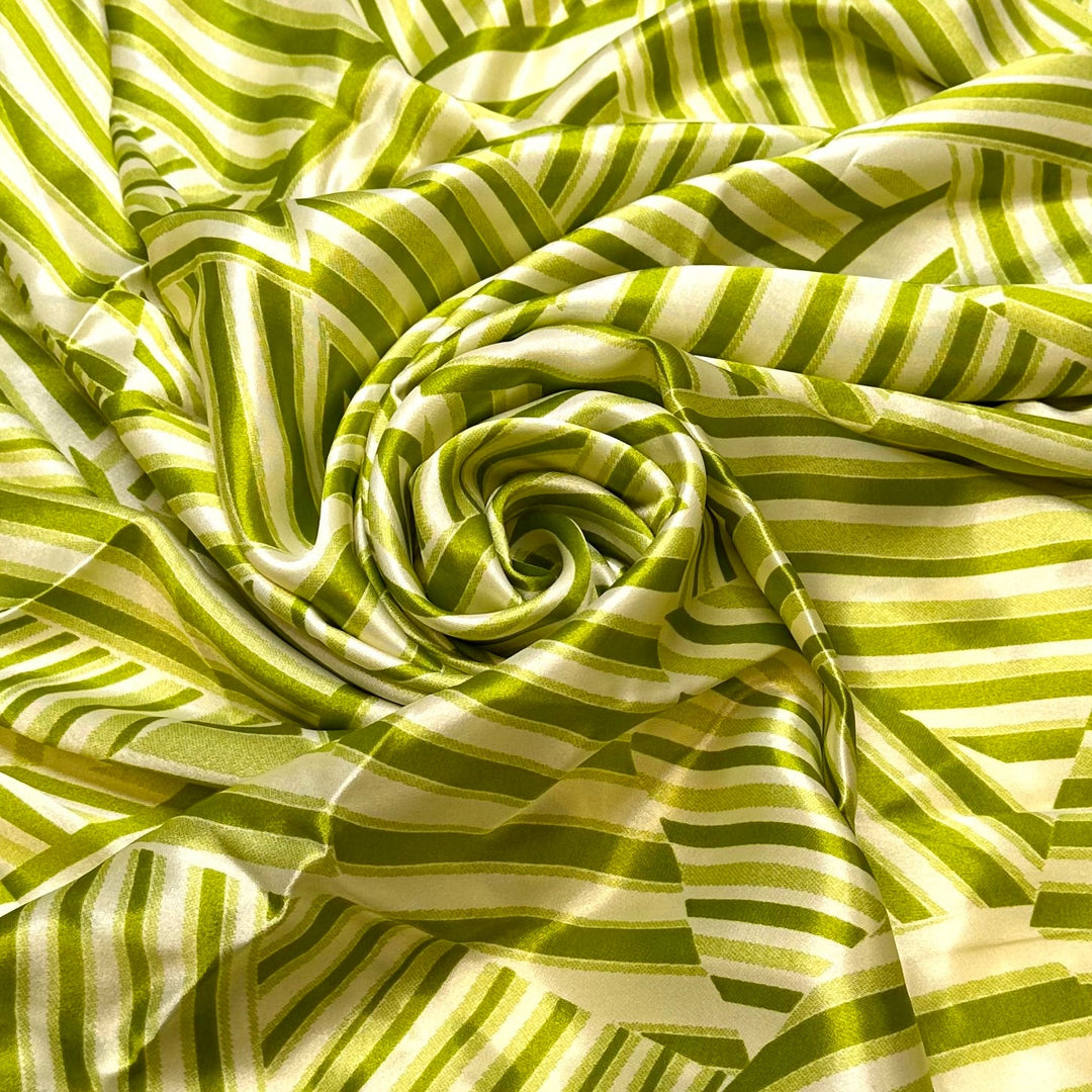 Wind Flowing Through The Grass - Satin Polyester Blend Woven - Light Green Geometric - 1.65M Bundle - True Deadstock fabric Fabric by private - Sustainable Textile | FABCYCLE