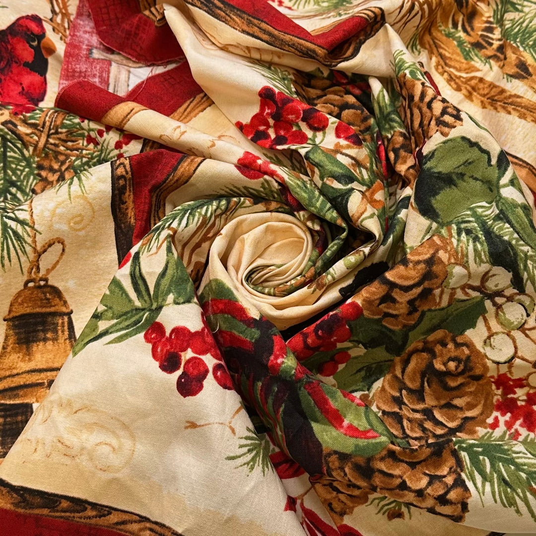 Winter Cardinal - Cotton Woven - Red Multi Winter Cardinal - 0.6M Bundle - True Deadstock fabric Fabric by private - Sustainable Textile | FABCYCLE