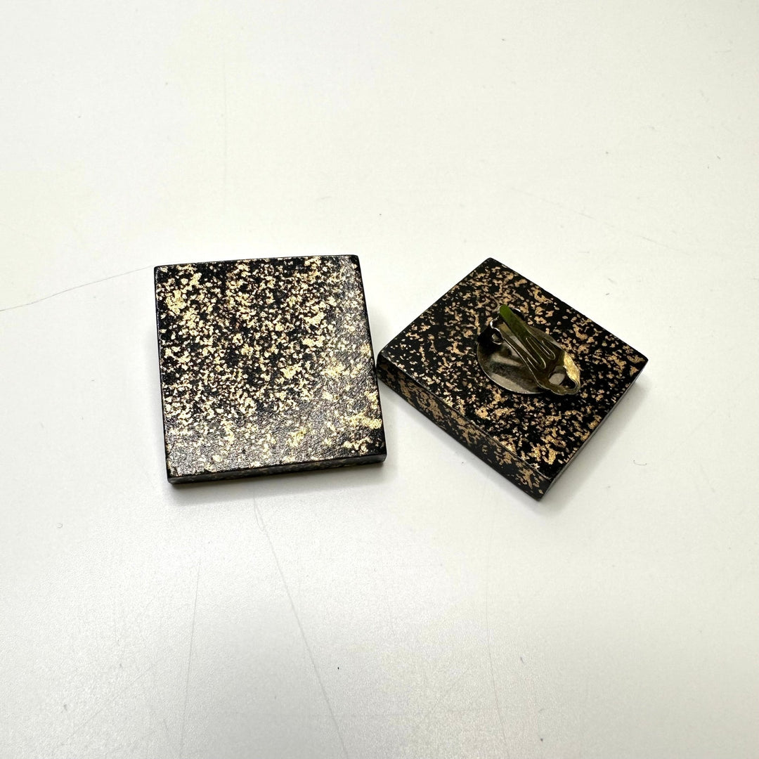 Wooden Painted Square Clip On Earrings Costume Jewelry - Black/Gold - Individual - True Deadstock supplies Fabric by private - Sustainable Textile | FABCYCLE