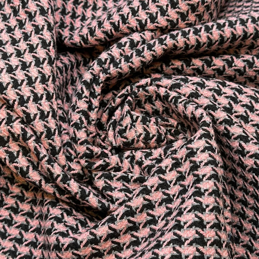 Y - Seams - Tweed Wool Blend Woven - Pink/Black Herringbone - 0.75M Bundle - True Deadstock fabric Fabric by private - Sustainable Textile | FABCYCLE