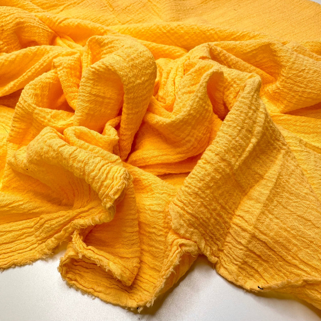 You Made My Day - Crinkle Gauze Cotton Woven - Mango Yellow - 3.3M Bundle - True Deadstock fabric Fabric by private - Sustainable Textile | FABCYCLE