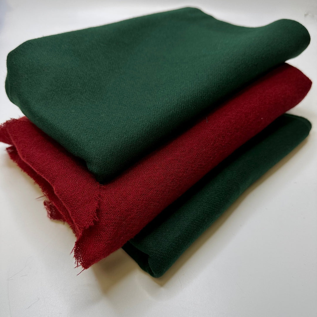 Yule Time Approaching - Wool Woven - Dark Green/Red - 3 Pack - True Deadstock fabric Fabric by private - Sustainable Textile | FABCYCLE