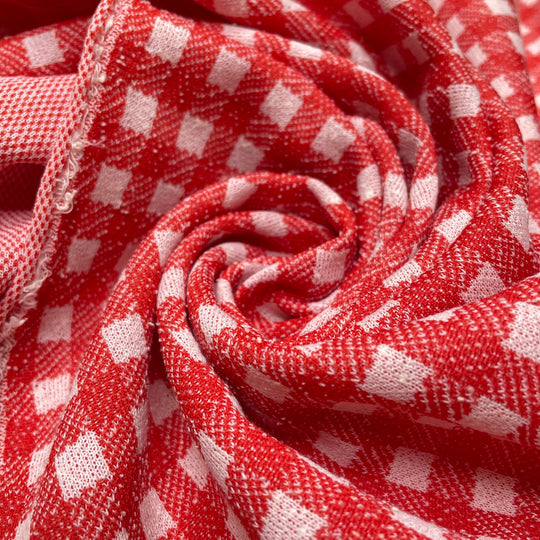 Teddy Bear Picnic - Double Cloth Knit Polyester Blend  - Red/White Plaid - 1.7M Bundle (6693823676529)