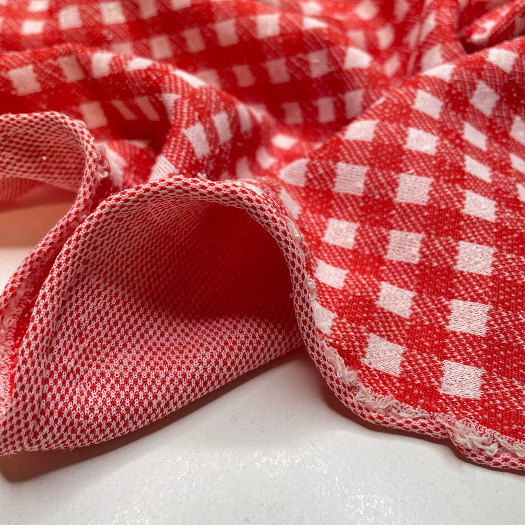 Teddy Bear Picnic - Double Cloth Knit Polyester Blend  - Red/White Plaid - 1.7M Bundle (6693823676529)