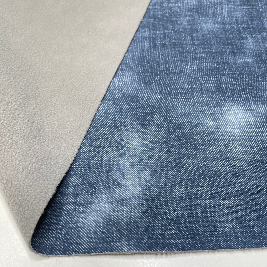 Turning Point - Fleece Double Cloth Knit Poly  - Blue/Grey Denim Print - 1M Bundle (6701603684465)