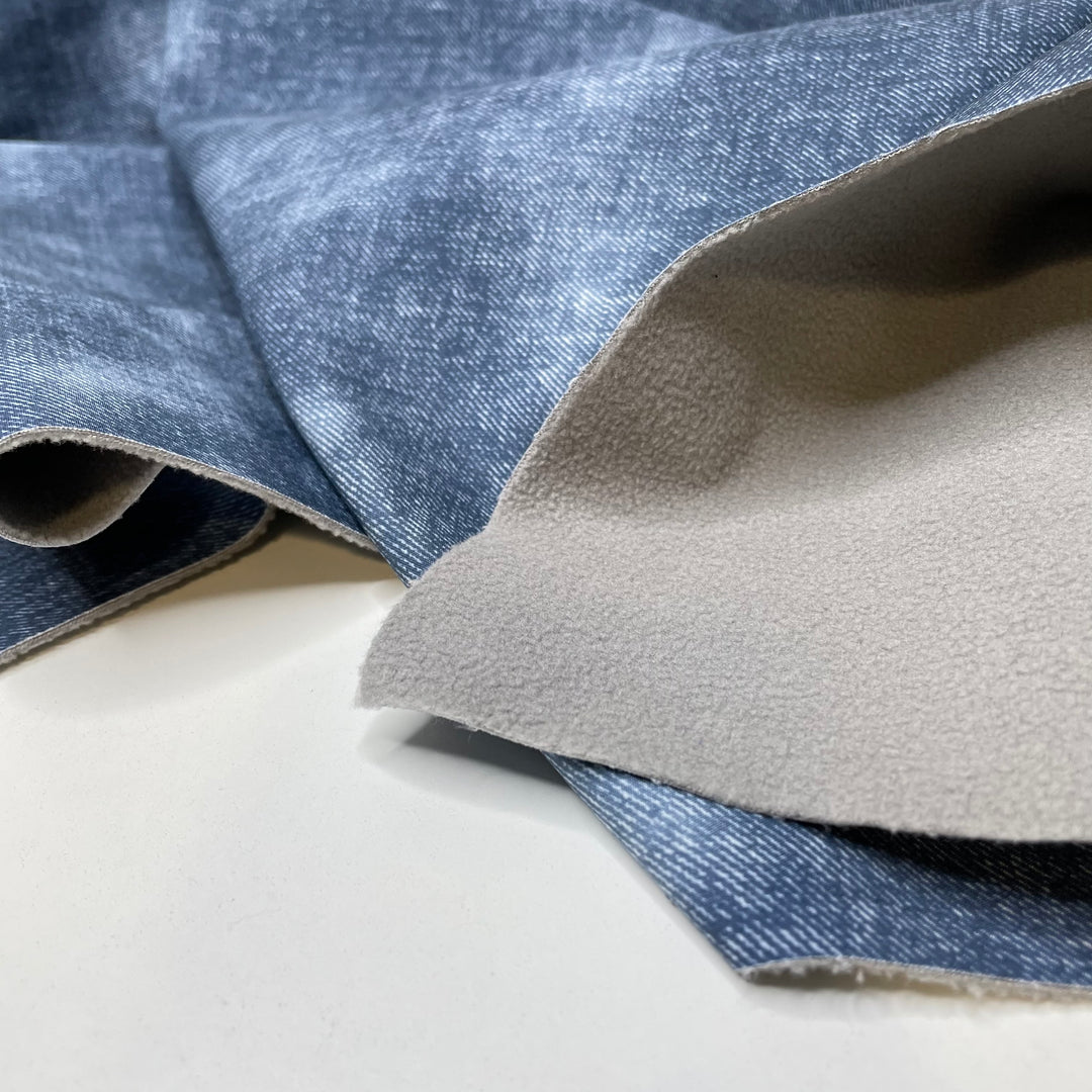 Turning Point - Fleece Double Cloth Knit Poly  - Blue/Grey Denim Print - 1M Bundle (6701603684465)