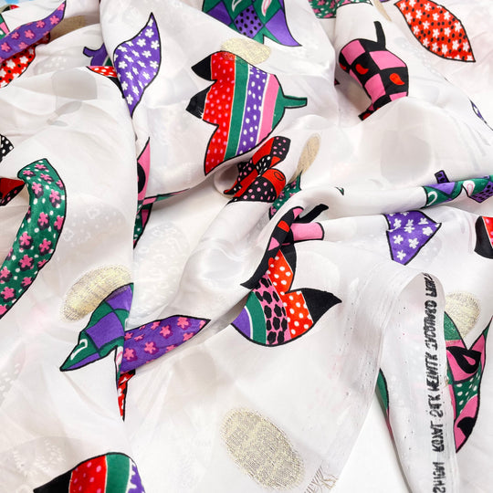 Souvenir Scarf - Silk Woven - White Multi Floral - 2.6M Bundle (6711058563185)