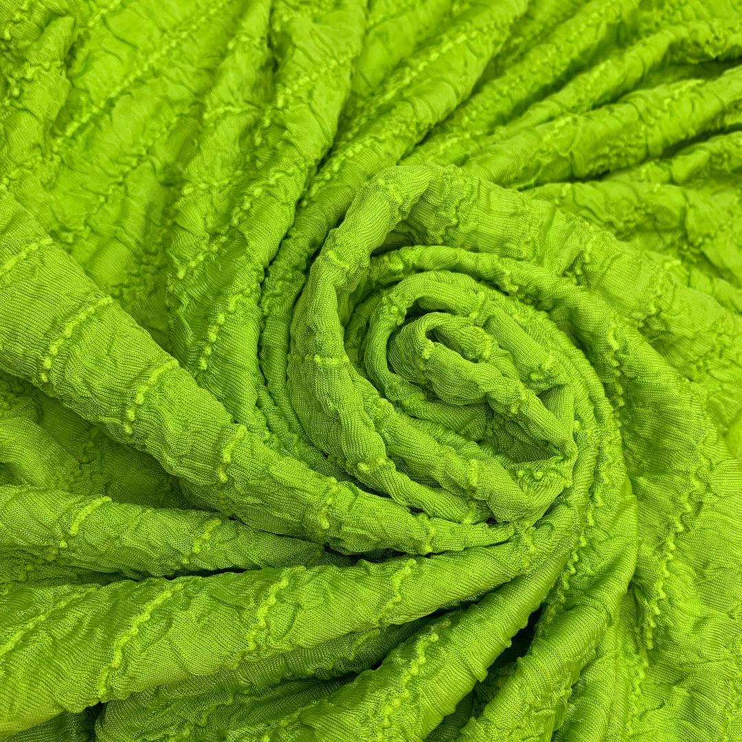 Salad Greens - Crinkle Double Cloth Knit Poly  - Light Green Stripes - 2M Bundle (6727222984817)