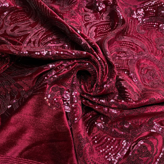Core Memories - Sequined Knitted Velour Synthetic Knit - Burgundy Paisley - Bundles (6782802919537)