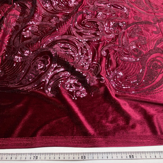 Core Memories - Sequined Knitted Velour Synthetic Knit - Burgundy Paisley - Bundles (6782802919537)