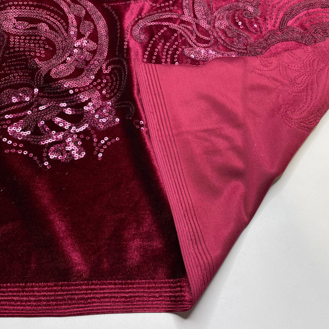 Core Memories - Sequined Knitted Velour Synthetic Knit - Burgundy Paisley - Bundles (6782802919537)