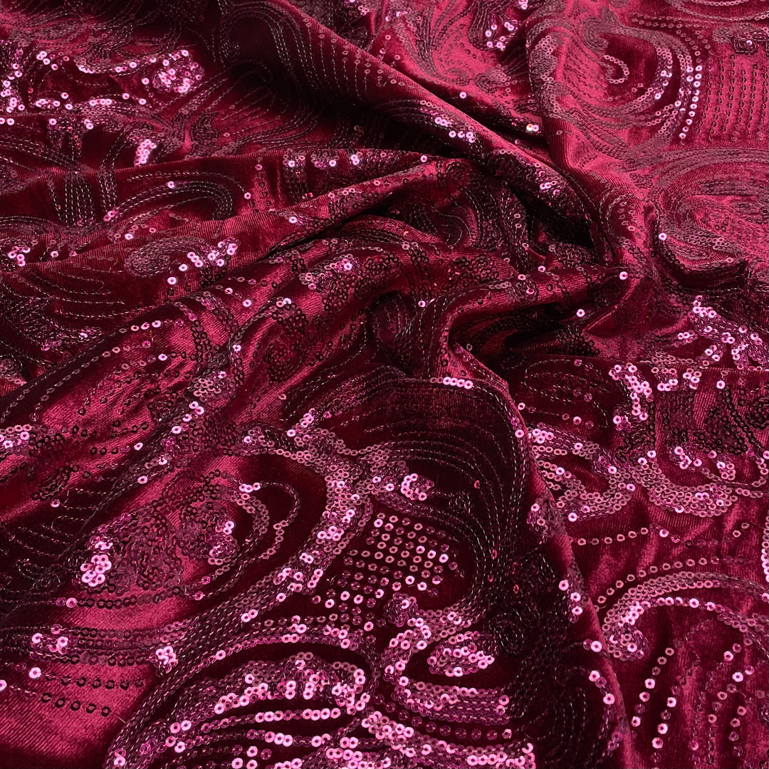Core Memories - Sequined Knitted Velour Synthetic Knit - Burgundy Paisley - Bundles (6782802919537)