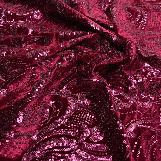 Core Memories - Sequined Knitted Velour Synthetic Knit - Burgundy Paisley - Bundles (6782802919537)