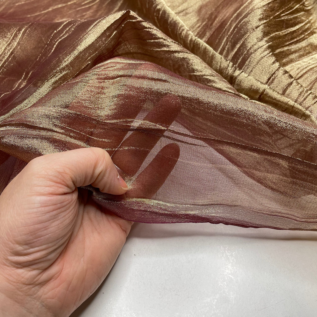 Turn Your Work - Metallic, Crinkle Organza Poly Woven - Gold/Burgundy - Bundles (6784590282865)