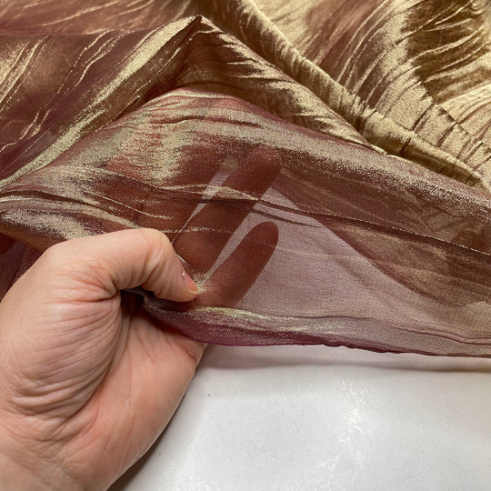Turn Your Work - Metallic, Crinkle Organza Poly Woven - Gold/Burgundy - Bundles (6784590282865)