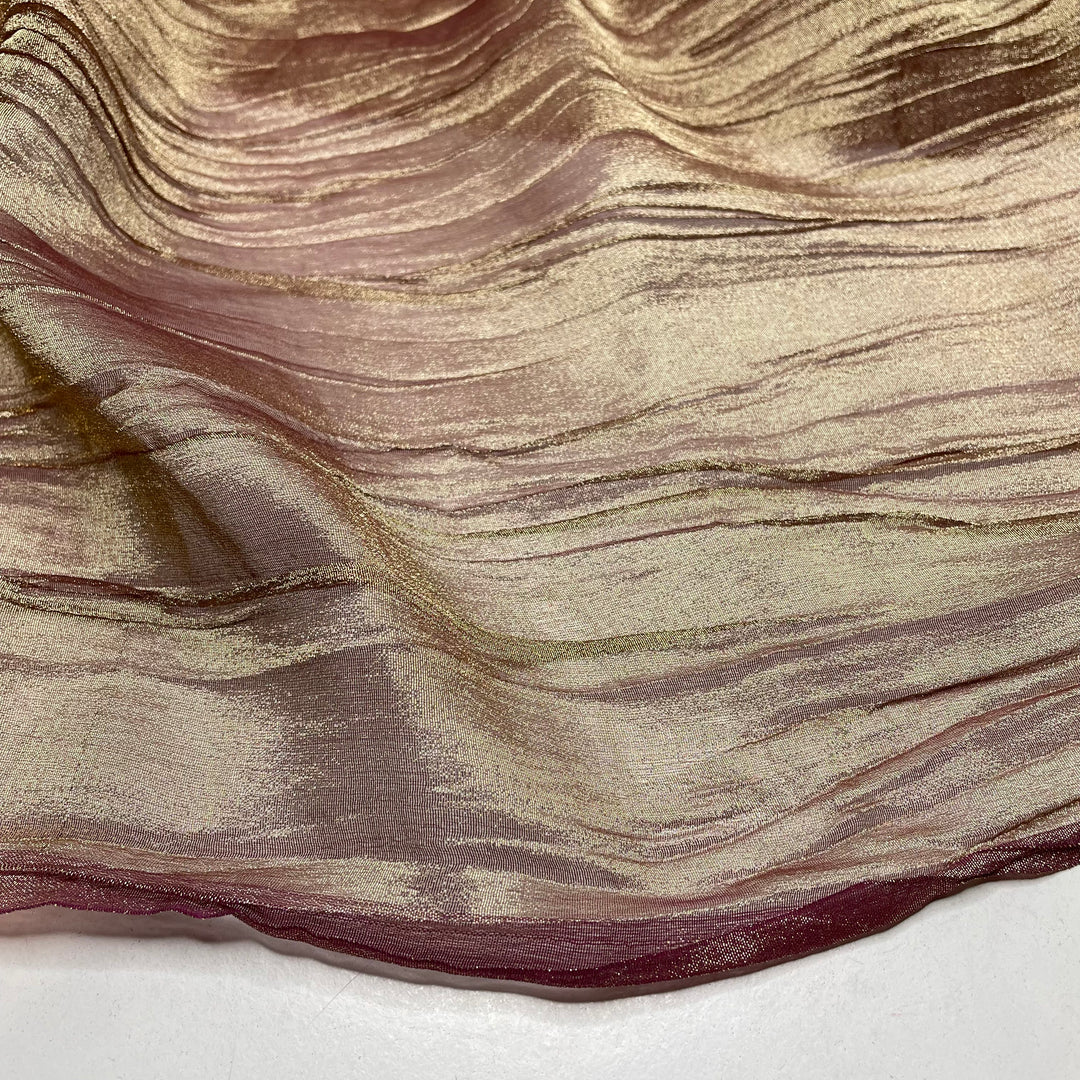 Turn Your Work - Metallic, Crinkle Organza Poly Woven - Gold/Burgundy - Bundles (6784590282865)