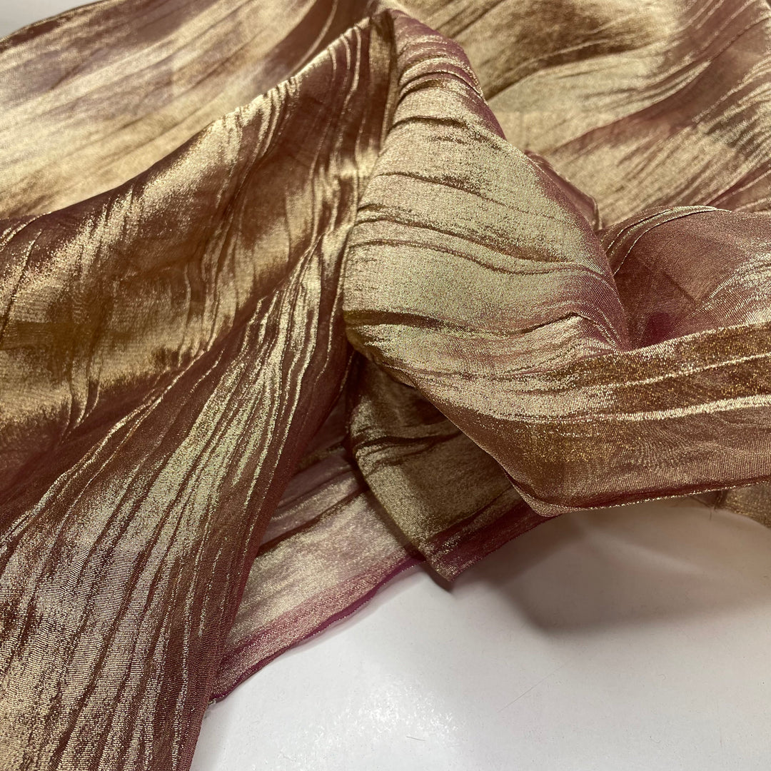 Turn Your Work - Metallic, Crinkle Organza Poly Woven - Gold/Burgundy - Bundles (6784590282865)
