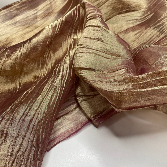Turn Your Work - Metallic, Crinkle Organza Poly Woven - Gold/Burgundy - Bundles (6784590282865)