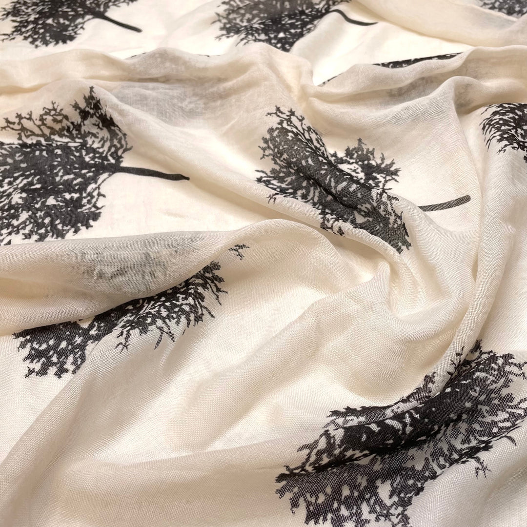 Team Top Down - Gauze Cotton/Viscose Woven - Beige/Black Trees - 1.65M Bundle (6788392353905)