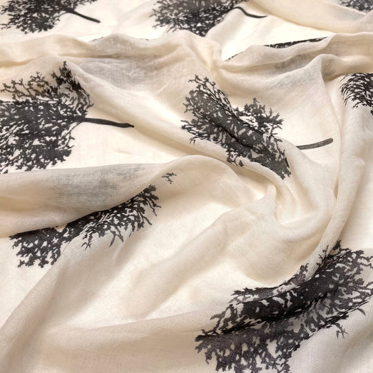 Team Top Down - Gauze Cotton/Viscose Woven - Beige/Black Trees - 1.65M Bundle (6788392353905)