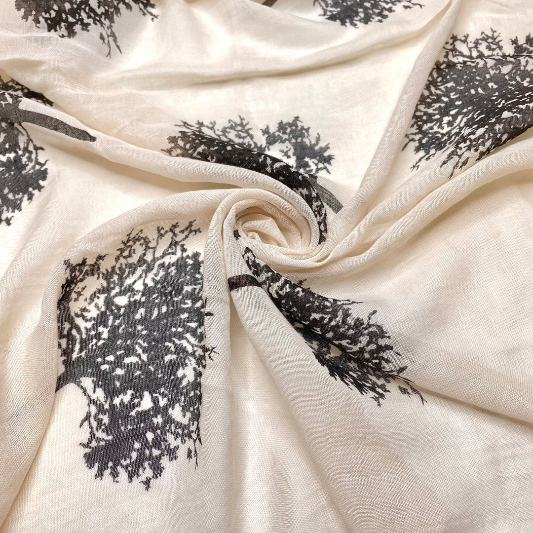 Team Top Down - Gauze Cotton/Viscose Woven - Beige/Black Trees - 1.65M Bundle (6788392353905)