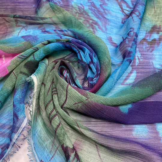 Water Lilies - Crinkle Chiffon Poly Woven - Blue Multi Abstract - 1.15M Bundle (6790917849201)