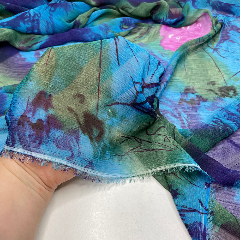 Water Lilies - Crinkle Chiffon Poly Woven - Blue Multi Abstract - 1.15M Bundle (6790917849201)