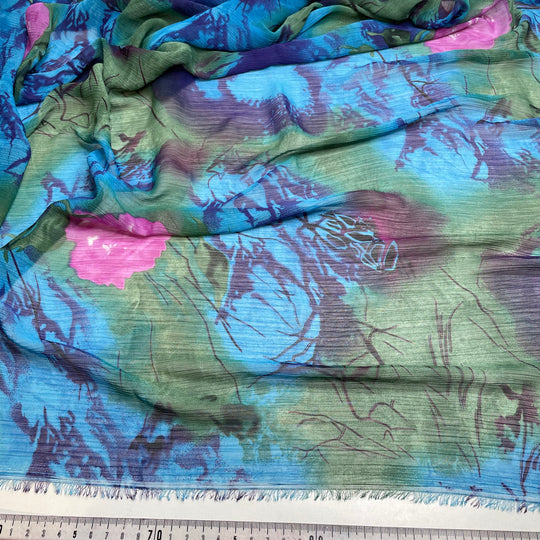 Water Lilies - Crinkle Chiffon Poly Woven - Blue Multi Abstract - 1.15M Bundle (6790917849201)