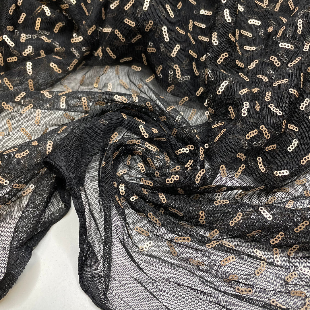 Little Organisms - Sequins Mesh Polyester Blend Knit - Black/Gold - 2.2M Bundle (6790926499953)