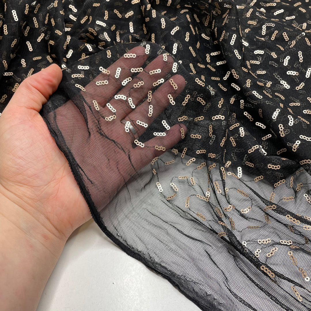 Little Organisms - Sequins Mesh Polyester Blend Knit - Black/Gold - 2.2M Bundle (6790926499953)