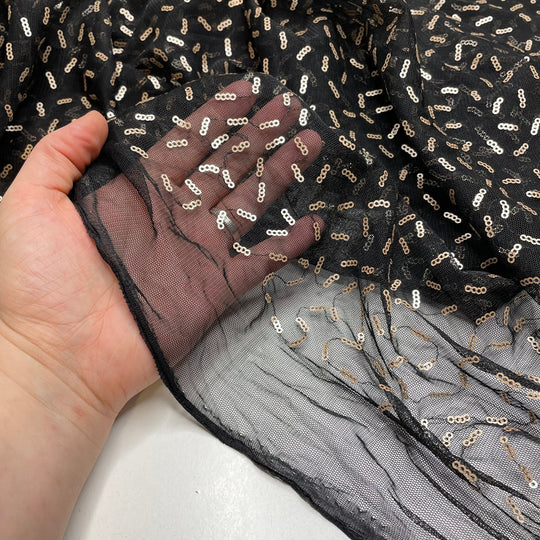 Little Organisms - Sequins Mesh Polyester Blend Knit - Black/Gold - 2.2M Bundle (6790926499953)
