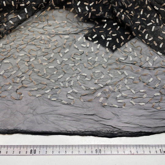 Little Organisms - Sequins Mesh Polyester Blend Knit - Black/Gold - 2.2M Bundle (6790926499953)
