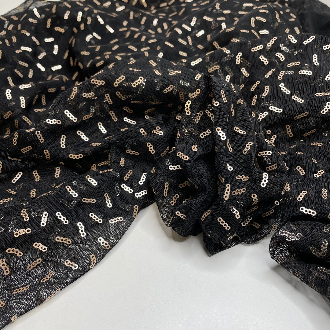 Little Organisms - Sequins Mesh Polyester Blend Knit - Black/Gold - 2.2M Bundle (6790926499953)