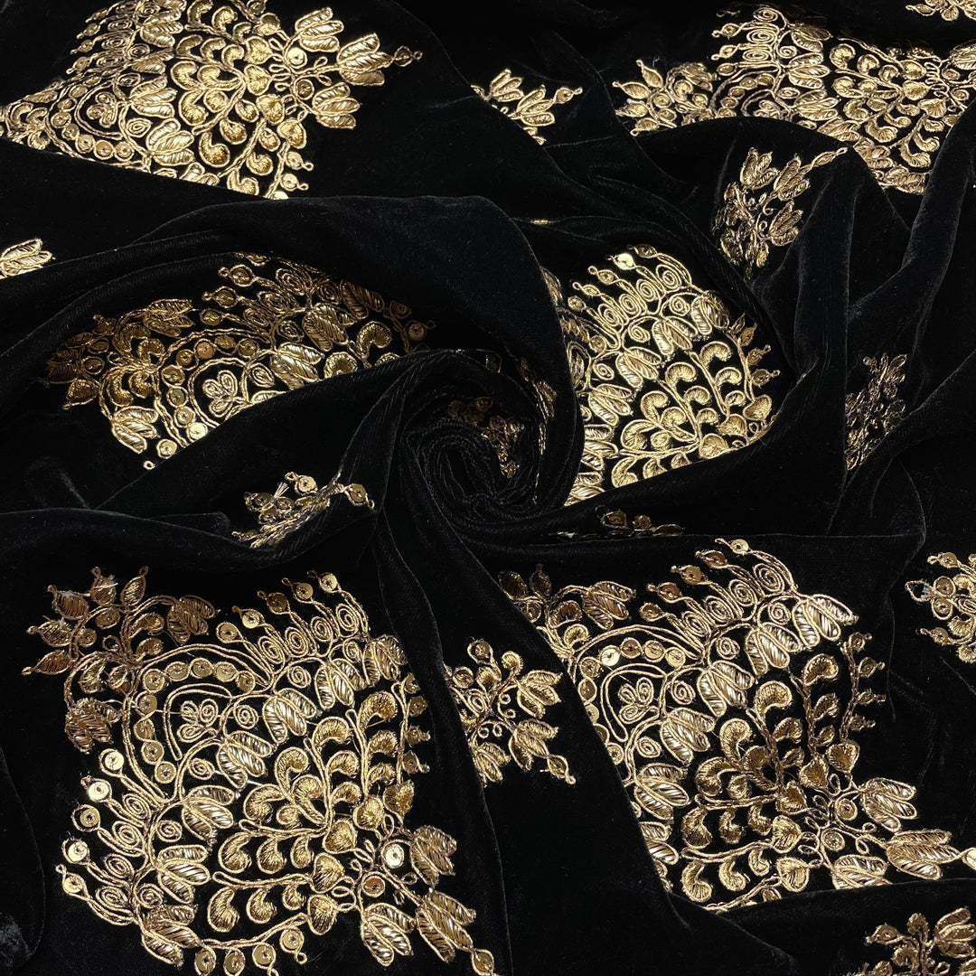 Yennifer - Metallic Embroidery, Sequins Velvet Poly Woven - Black/Gold Damask - 1.6M Bundle (6793861169265)