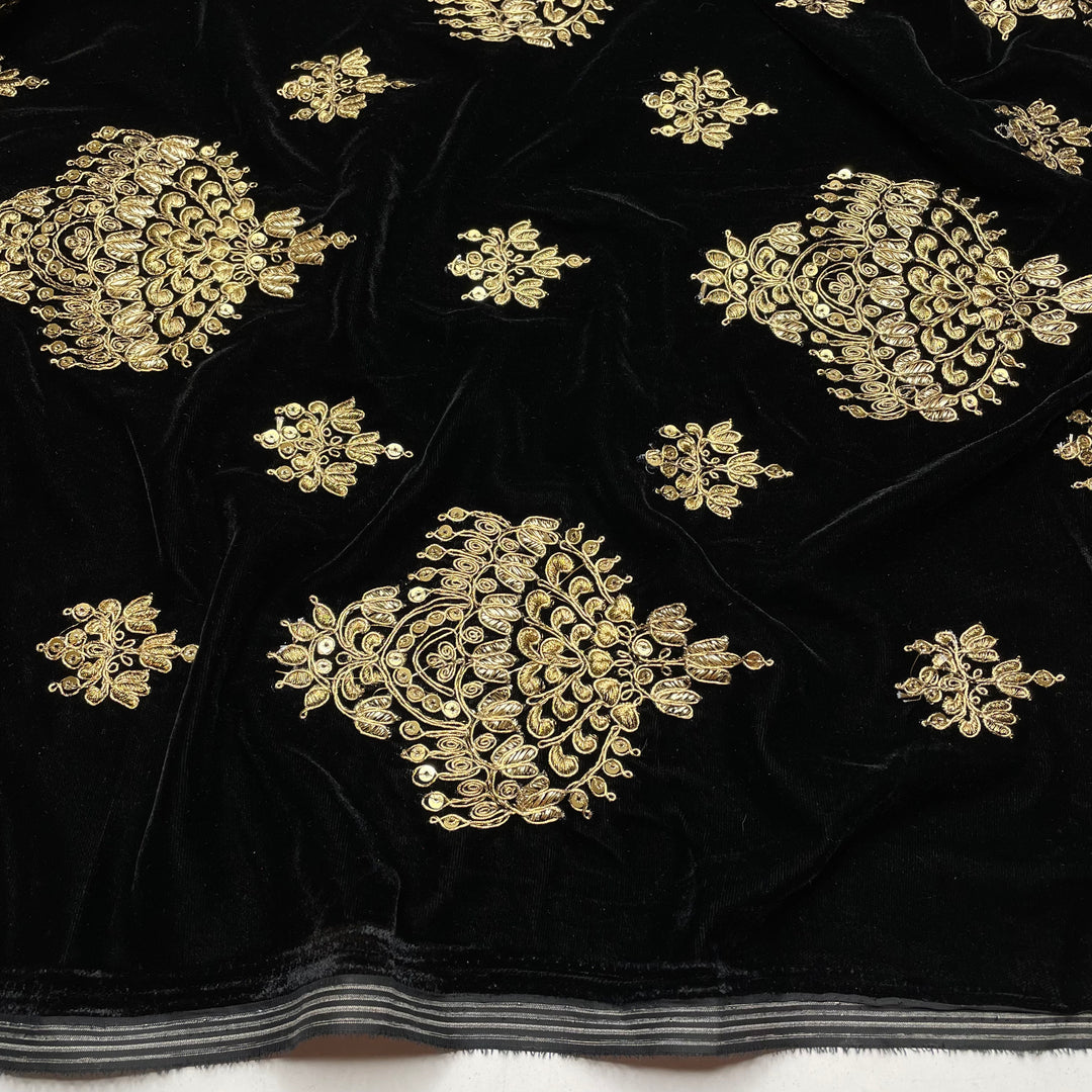 Yennifer - Metallic Embroidery, Sequins Velvet Poly Woven - Black/Gold Damask - 1.6M Bundle (6793861169265)