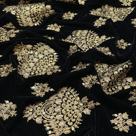 Yennifer - Metallic Embroidery, Sequins Velvet Poly Woven - Black/Gold Damask - 1.6M Bundle (6793861169265)
