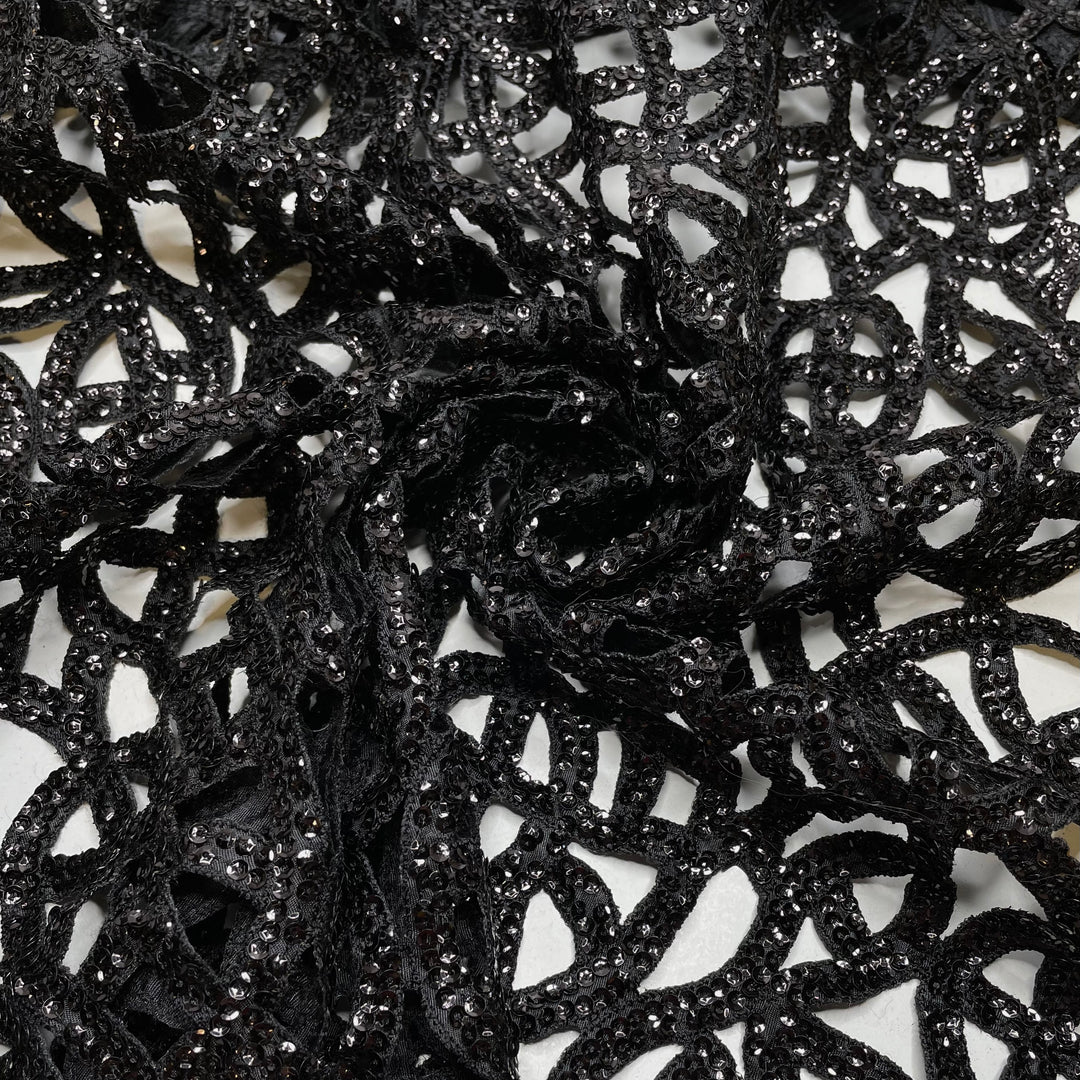 Frankenstein - Laser Cut Or Burnout Sequins Synthetic Woven - Black - 0.7M Bundle (6793952428145)
