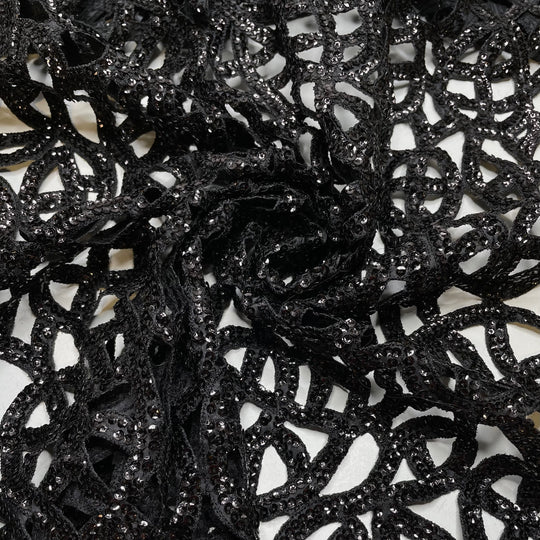 Frankenstein - Laser Cut Or Burnout Sequins Synthetic Woven - Black - 0.7M Bundle (6793952428145)