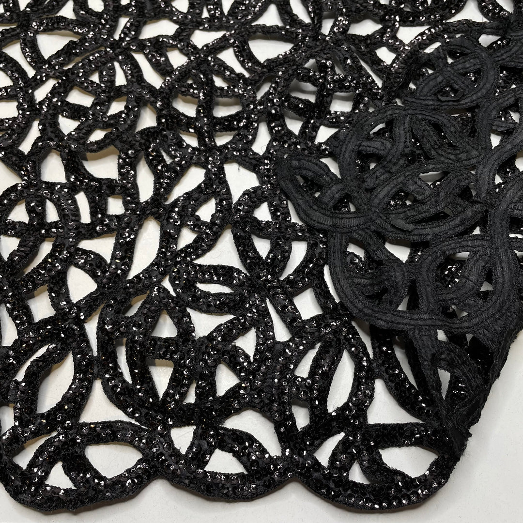 Frankenstein - Laser Cut Or Burnout Sequins Synthetic Woven - Black - 0.7M Bundle (6793952428145)