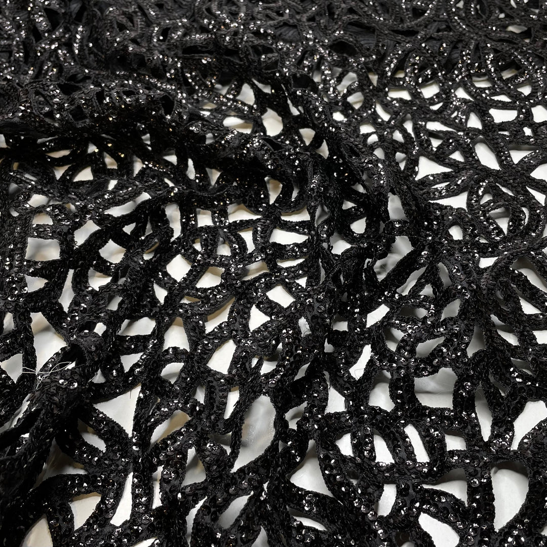 Frankenstein - Laser Cut Or Burnout Sequins Synthetic Woven - Black - 0.7M Bundle (6793952428145)
