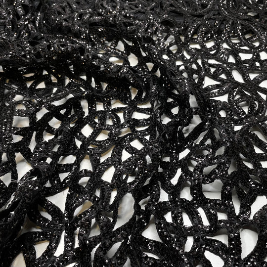 Frankenstein - Laser Cut Or Burnout Sequins Synthetic Woven - Black - 0.7M Bundle (6793952428145)