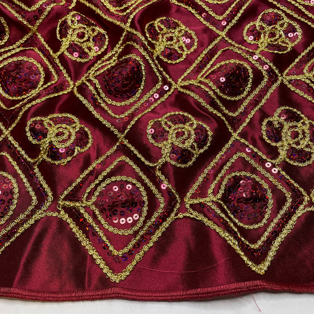 Lions And Tigers And Bears - Sequins Satin Poly Woven - Red/Gold Geometric - 0.75M Bundle (6793953968241)
