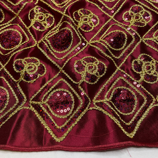 Lions And Tigers And Bears - Sequins Satin Poly Woven - Red/Gold Geometric - 0.75M Bundle (6793953968241)