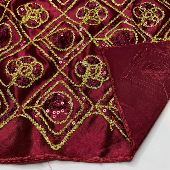Lions And Tigers And Bears - Sequins Satin Poly Woven - Red/Gold Geometric - 0.75M Bundle (6793953968241)