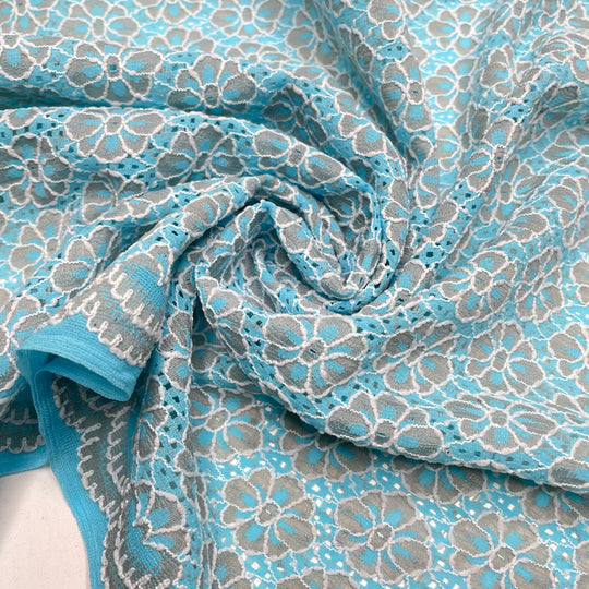 UB - Too Cute For Words - Lace Poly Knit - Light Blue/White Floral - 0.85M Bundle (6795444027505)