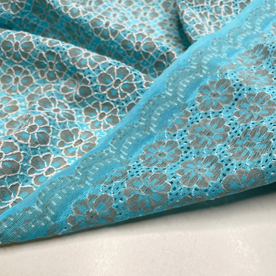 UB - Too Cute For Words - Lace Poly Knit - Light Blue/White Floral - 0.85M Bundle (6795444027505)