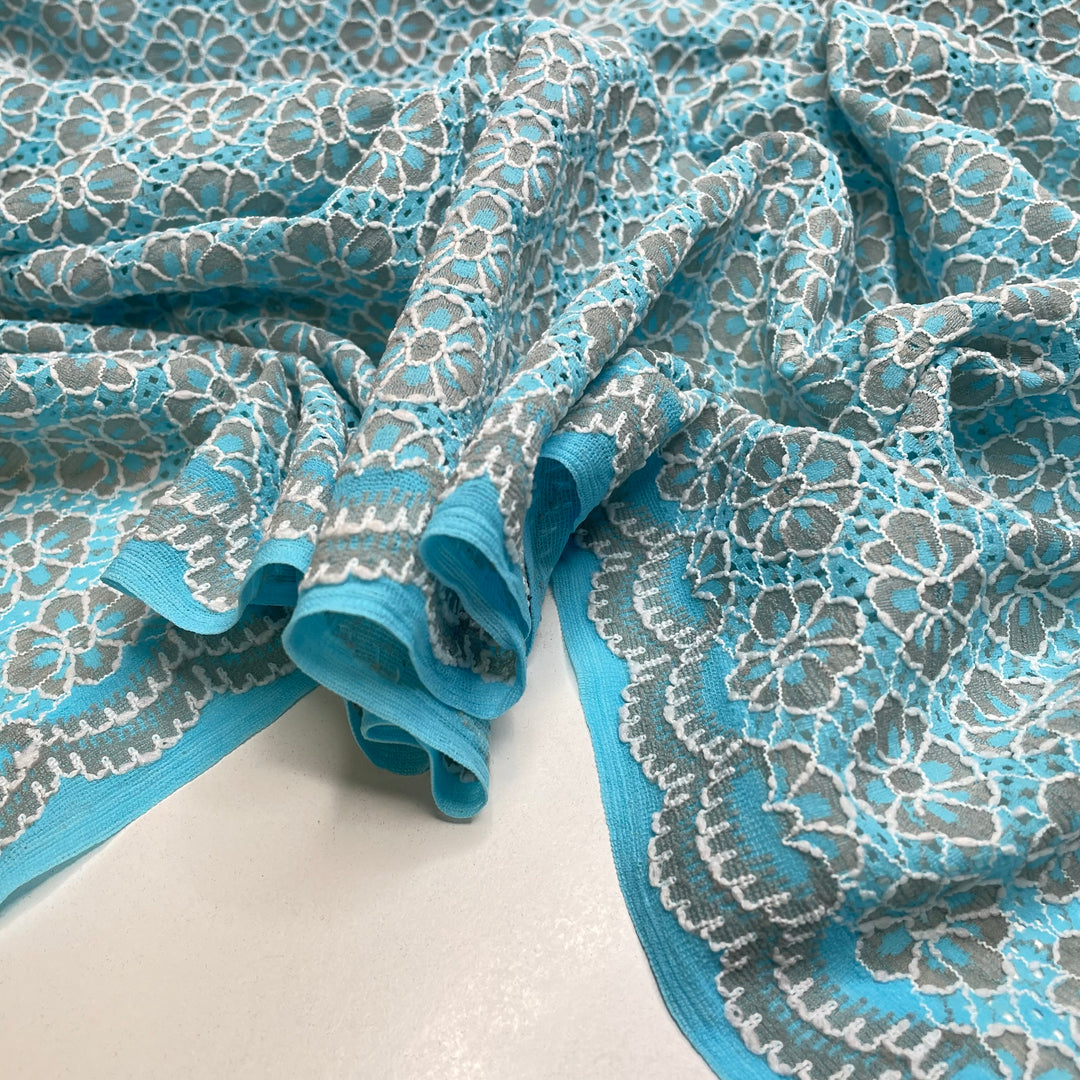 UB - Too Cute For Words - Lace Poly Knit - Light Blue/White Floral - 0.85M Bundle (6795444027505)