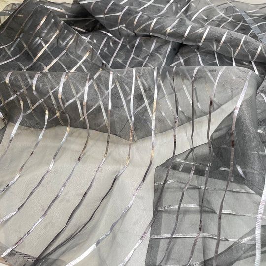 UB - Read Between The Lines - Metallic Taffeta Synthetic Woven - Grey/Silver Stripes And Subtle Floral - 3.3M Bundle (6812093546609)