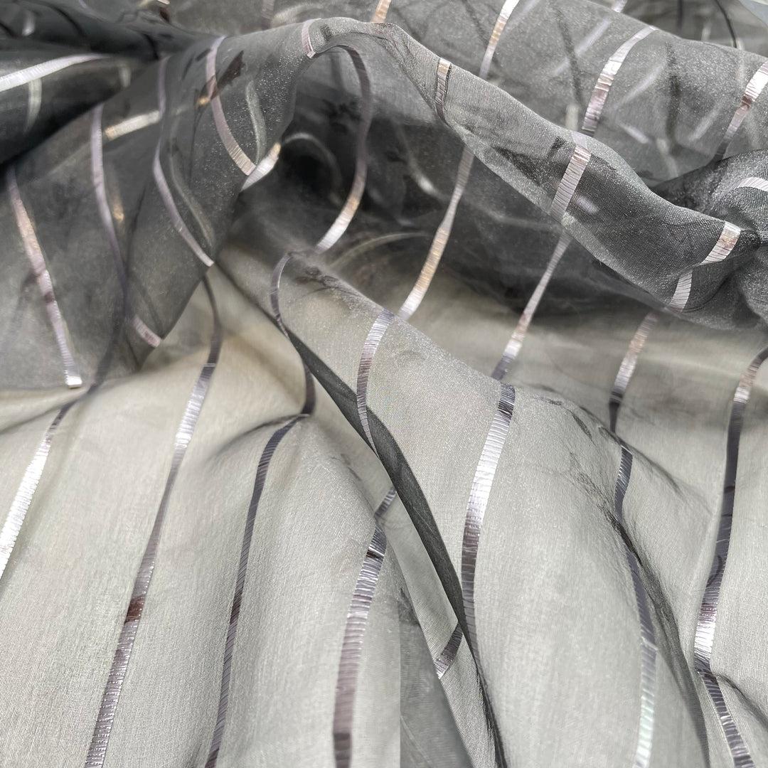 UB - Read Between The Lines - Metallic Taffeta Synthetic Woven - Grey/Silver Stripes And Subtle Floral - 3.3M Bundle (6812093546609)