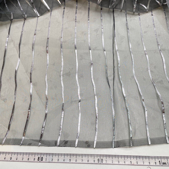 UB - Read Between The Lines - Metallic Taffeta Synthetic Woven - Grey/Silver Stripes And Subtle Floral - 3.3M Bundle (6812093546609)